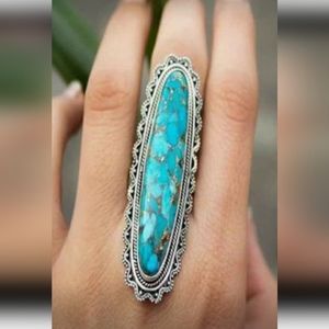New unique Beautiful silver plated turquoise color long ring size 7